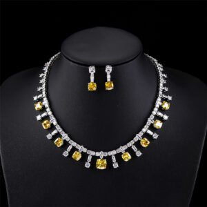 Wholesale luxury zircon set with gold plated copper and S925 silver needle earrings from JuneJewelry.com – premium bridal jewelry for bulk orders.