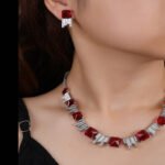 Wholesale luxury zircon set with yellow cushion-cut stones and gold plated copper from JuneJewelry.com – high-quality 925 silver needle bridal jewelry.