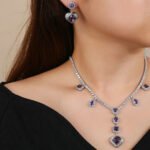 Wholesale Copper Zircon Jewelry set with heart drop necklace and matching earrings featuring 925 silver pins from JuneJewelry.com.