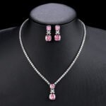 Wholesale Copper Zircon Set featuring a luxury necklace and earrings with 925 silver pins and real gold plating from JuneJewelry.com.