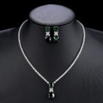 Wholesale Copper Zircon Set featuring a luxury necklace and earrings with 925 silver pins and real gold plating from JuneJewelry.com.