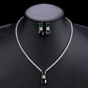 Wholesale Copper Zircon Set featuring a luxury necklace and earrings with 925 silver pins and real gold plating from JuneJewelry.com.