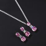 Wholesale Copper Zircon Set featuring a luxury necklace and earrings with 925 silver pins and real gold plating from JuneJewelry.com.