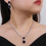 Wholesale Copper Zircon Set featuring a luxury necklace and earrings with 925 silver pins and real gold plating from JuneJewelry.com.