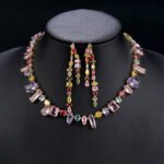 Wholesale multi-color zircon set with mixed-shape stones and gold plated copper from JuneJewelry.com – high-quality 925 silver needle jewelry.