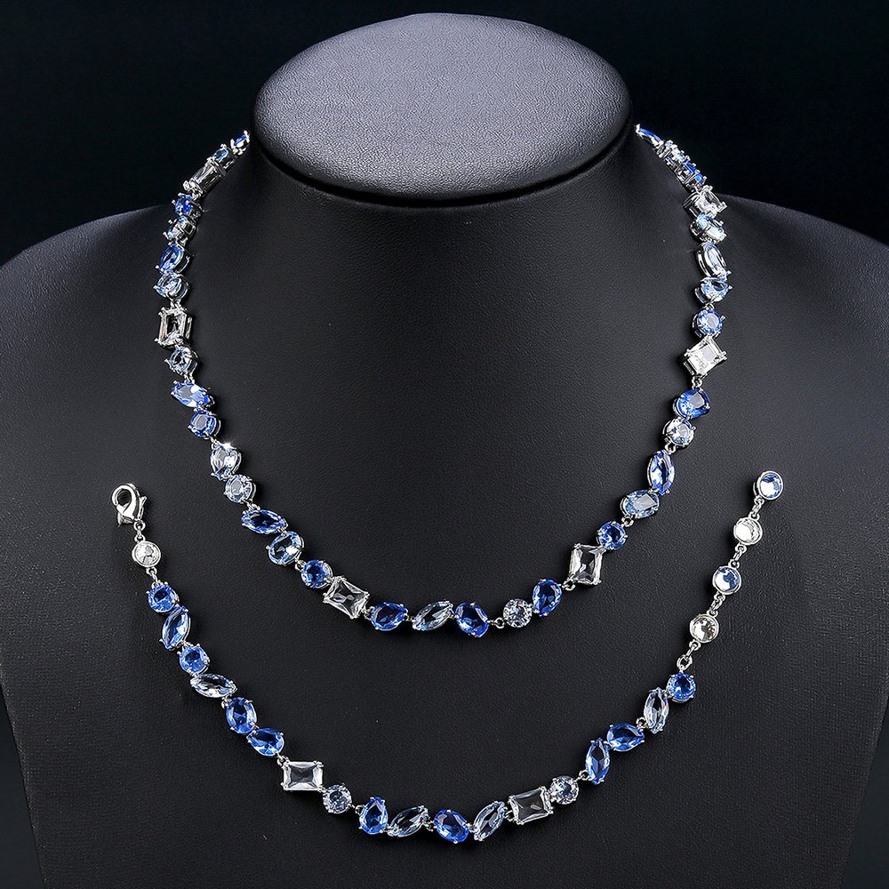 CN11078.515.A Wholesale copper zircon jewelry set with a heavy crystal necklace and 925 silver needle earrings from JuneJewelry.com – luxury bridal jewelry for bulk orders.