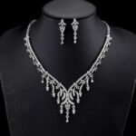 Wholesale crystal jewelry set with marquise and pear-cut zircons on real gold plated copper from JuneJewelry.com – luxury bridal jewelry for bulk orders.