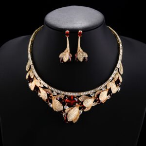 Luxury Wholesale Zircon Set featuring elegant teardrop and cushion cut zircons on gold plated copper base from JuneJewelry.com.