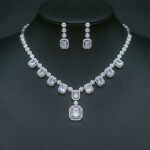 Wholesale Copper Zircon Jewelry set with red butterfly necklace and 925 silver pin earrings from JuneJewelry.com.