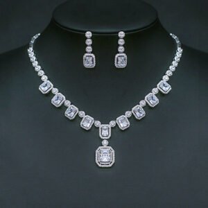 Wholesale Copper Zircon Jewelry set with red butterfly necklace and 925 silver pin earrings from JuneJewelry.com.