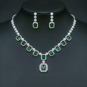 Wholesale Copper Zircon Jewelry set with red butterfly necklace and 925 silver pin earrings from JuneJewelry.com.