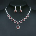 Wholesale Copper Zircon Jewelry set with red butterfly necklace and 925 silver pin earrings from JuneJewelry.com.