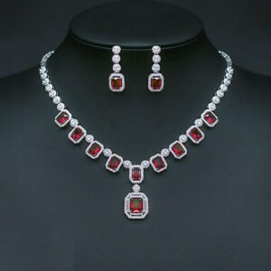 Wholesale Copper Zircon Jewelry set with red butterfly necklace and 925 silver pin earrings from JuneJewelry.com.