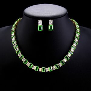 Wholesale emerald cut zircon set with radiant white stones and 18K gold plated copper from JuneJewelry.com – luxury 925 silver needle jewelry.