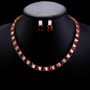Wholesale emerald cut zircon set with radiant white stones and 18K gold plated copper from JuneJewelry.com – luxury 925 silver needle jewelry.