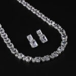 Wholesale emerald cut zircon set with radiant white stones and 18K gold plated copper from JuneJewelry.com – luxury 925 silver needle jewelry.