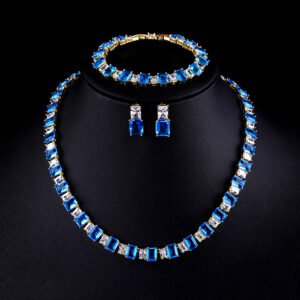 Wholesale luxury zircon set with emerald cut radiant stones and gold plated copper from JuneJewelry.com – 925 silver needle jewelry.