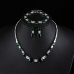 Wholesale luxury zircon set with necklace, bracelet, and S925 silver needle earrings from JuneJewelry.com – premium gold plated bridal jewelry.