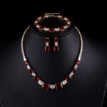 Wholesale luxury zircon set with necklace, bracelet, and S925 silver needle earrings from JuneJewelry.com – premium gold plated bridal jewelry.