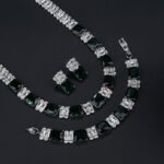 Wholesale radiant zircon set with emerald cut stones and gold plated copper from JuneJewelry.com – luxury 925 silver needle bridal jewelry.