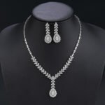 Wholesale zircon jewelry set with marquise stones on real gold plated copper from JuneJewelry.com – luxury bridal jewelry for bulk orders.