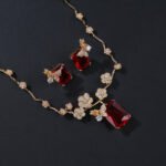 Wholesale floral zircon set with emerald-cut pendants and gold plated copper from JuneJewelry.com – 925 silver needle bridal jewelry.