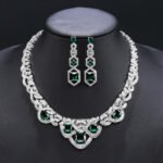 Wholesale zircon jewelry set with necklace and S925 silver needle earrings in real gold plated brass from JuneJewelry.com – premium bridal jewelry for bulk orders.