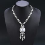 Wholesale luxury zircon set with sparkling necklace and 925 silver needle earrings from JuneJewelry.com – premium bridal jewelry for bulk buyers.