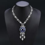 Wholesale luxury zircon set with sparkling necklace and 925 silver needle earrings from JuneJewelry.com – premium bridal jewelry for bulk buyers.