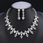 Wholesale copper zircon jewelry set with true gold plating and marquise-cut white stones from JuneJewelry.com – premium quality bridal jewelry for bulk purchase.