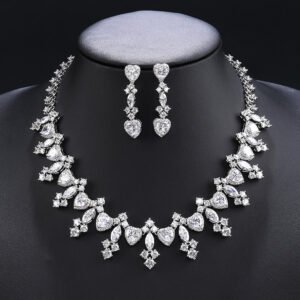 Wholesale copper zircon jewelry set with true gold plating and marquise-cut white stones from JuneJewelry.com – premium quality bridal jewelry for bulk purchase.