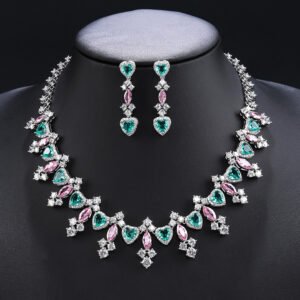 Wholesale copper zircon jewelry set with true gold plating and marquise-cut white stones from JuneJewelry.com – premium quality bridal jewelry for bulk purchase.