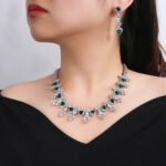 Wholesale copper zircon jewelry set with true gold plating and marquise-cut white stones from JuneJewelry.com – premium quality bridal jewelry for bulk purchase.