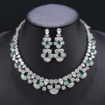 Wholesale copper zircon jewelry set featuring a heavy crystal necklace and 925 silver needle earrings from JuneJewelry.com – luxury bridal jewelry for bulk buyers.