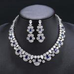 Wholesale copper zircon jewelry set featuring a heavy crystal necklace and 925 silver needle earrings from JuneJewelry.com – luxury bridal jewelry for bulk buyers.