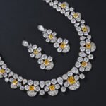 Wholesale copper zircon jewelry set featuring a heavy crystal necklace and 925 silver needle earrings from JuneJewelry.com – luxury bridal jewelry for bulk buyers.