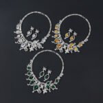 Wholesale luxury zircon set with 18K gold plated copper and S925 silver needle earrings from JuneJewelry.com – high-quality bridal jewelry for bulk buyers.