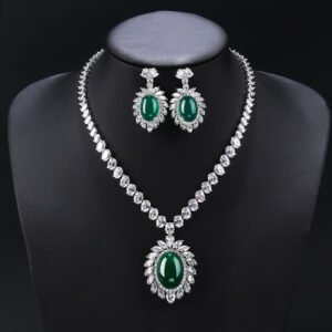 Wholesale Copper Zircon Jewelry Set with sparkling zircon main stones, true gold plated finish on copper, from JuneJewelry.com – high quality, unique fashion jewelry for bulk purchase.