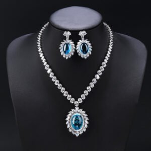 Wholesale Copper Zircon Jewelry Set with sparkling zircon main stones, true gold plated finish on copper, from JuneJewelry.com – high quality, unique fashion jewelry for bulk purchase.