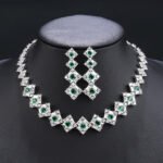 Wholesale luxury zircon set with statement necklace and 925 silver needle earrings in real gold plated copper from JuneJewelry.com.