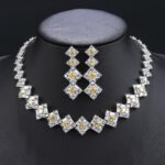 Wholesale luxury zircon set with statement necklace and 925 silver needle earrings in real gold plated copper from JuneJewelry.com.