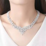 Wholesale zircon jewelry set with true gold plating and marquise-cut white stones from JuneJewelry.com – premium quality bridal jewelry for bulk purchase.