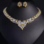 Wholesale zircon jewelry set with true gold plating and marquise-cut white stones from JuneJewelry.com – premium quality bridal jewelry for bulk purchase.