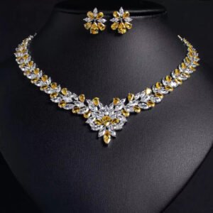 Wholesale zircon jewelry set with true gold plating and marquise-cut white stones from JuneJewelry.com – premium quality bridal jewelry for bulk purchase.