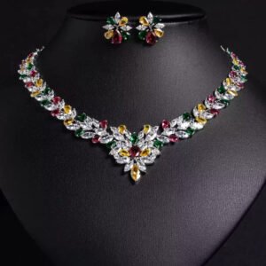 Wholesale zircon jewelry set with true gold plating and marquise-cut white stones from JuneJewelry.com – premium quality bridal jewelry for bulk purchase.