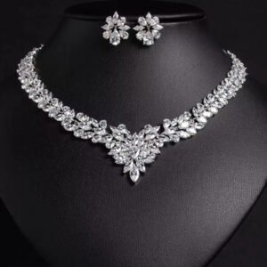 Wholesale zircon jewelry set with true gold plating and marquise-cut white stones from JuneJewelry.com – premium quality bridal jewelry for bulk purchase.