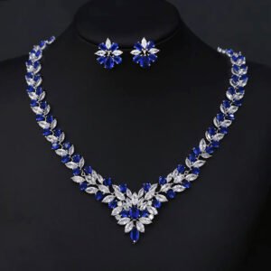 Wholesale zircon jewelry set with true gold plating and marquise-cut white stones from JuneJewelry.com – premium quality bridal jewelry for bulk purchase.