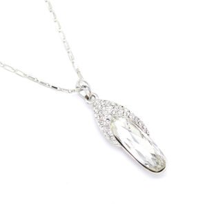 Shiny white gold plated Swarovski element long bar crystal pendant necklace for daily wear and travel, wholesale at junejewelry.com.