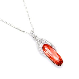 Shiny white gold plated Swarovski element long bar crystal pendant necklace for daily wear and travel, wholesale at junejewelry.com.