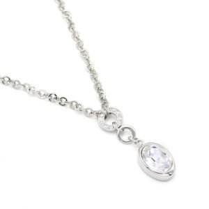 Sparkling white gold plated Swarovski element oval crystal pendant necklace for office, daily, and travel wear, wholesale from junejewelry.com.